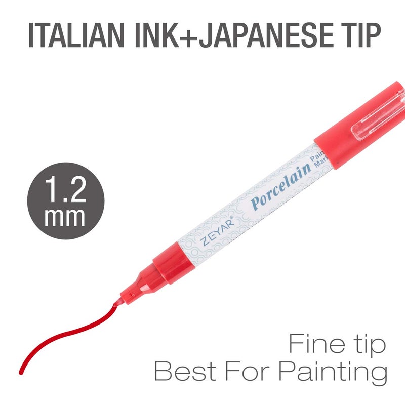 ZEYAR Acrylic Paint Pens for Porcelain, Professional Ceramic Drawing, 12 colors Water-based, Fine Point, Water and Fade Resistant, DIY on Mugs and other Ceramics for Permanent Collection - Image 3
